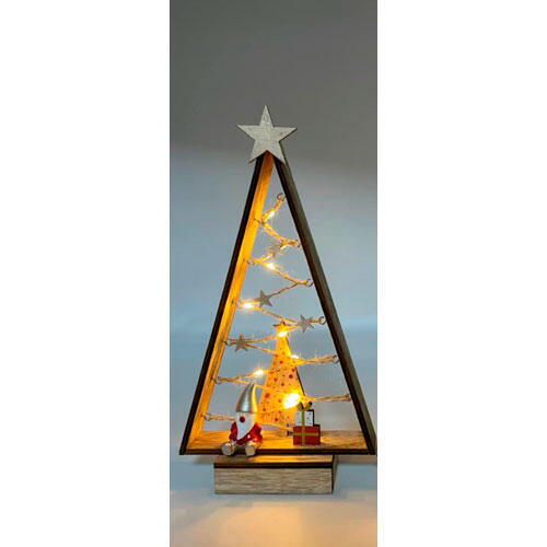 Træ juletræ A m/ 10 LED lys - 29 x 15,5 x 5 cm.