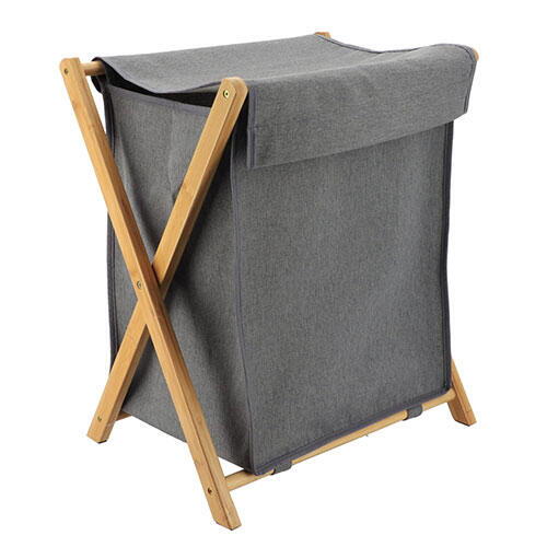 Vasketøjskurv foldbar 54 L - Bambus/grå