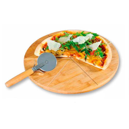 Pizzatallerken i bambus m/ pizzahjul - Ø 32 cm.