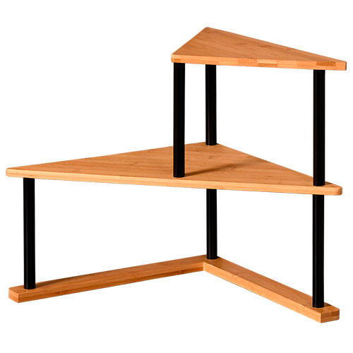 Køkkenbordshylde til hjørne - Bambus/sort | Dobbelt