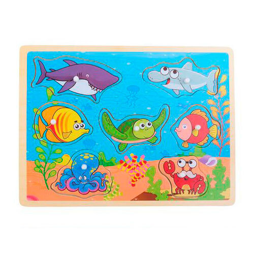 Puslespil i træ m/ 8 brikker - Havdyr