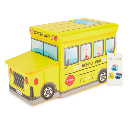 Legetøjskasse m/ siddeplads skolebus - 46 L