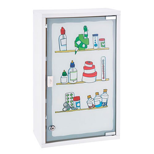 Medicinskab i metal m/ print - 50 x 30 x 15 cm.