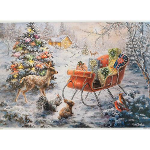 Julekalender A4 - Skovens dyr ved kane