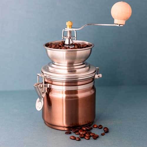 Kaffemølle manuel i rustfrit stål m/ kobber