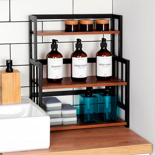 Sort køkkenbordshylde i træ - 3 etager