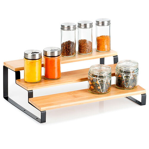 Køkkenbordshylde i træ - Sort 3 niveauer