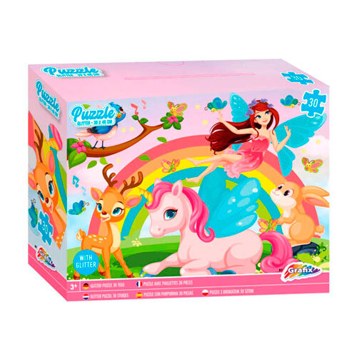 Puslespil med glitter - 30 brikker | Enhjørninge