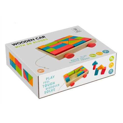 Trækvogn m/ byggeklodser - 20 dele | 100% FSC