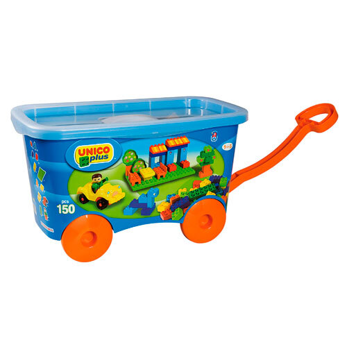 Unico trækvogn m/ byggeklodser - 150 dele