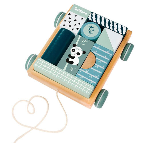 Byggeklodser m/ trækvogn - 12 dele | Panda