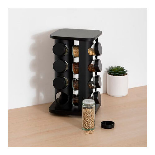 Krydderistander i stål - 12 glas | Sort