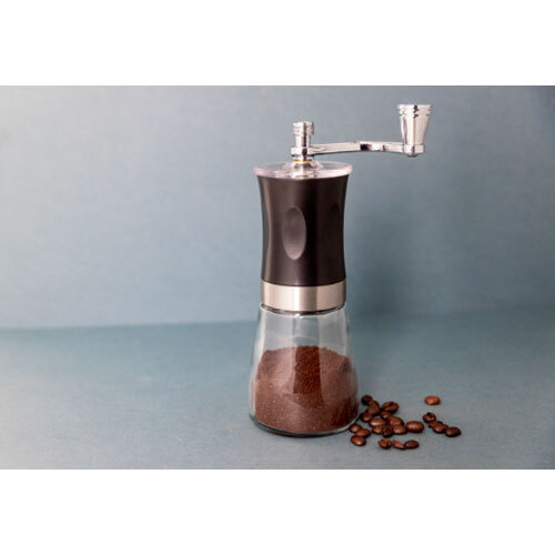 Manuel kaffekværn i rustfrit stål og glas