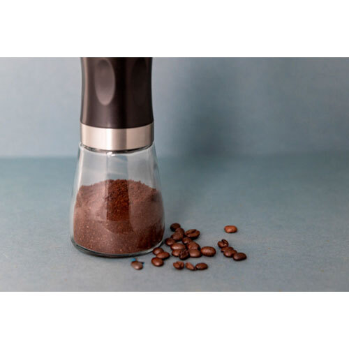 Kaffemølle manuel i rustfrit stål og glas