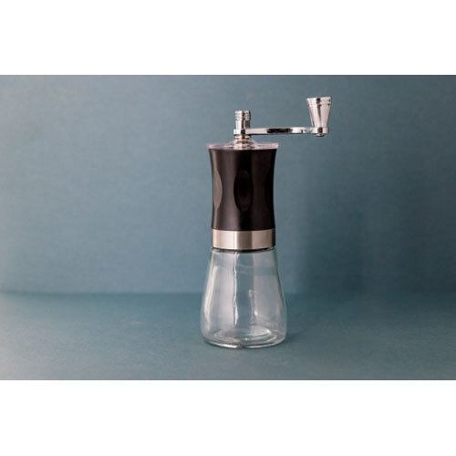 Manuel kaffemølle i rustfrit stål og glas