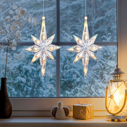 Julestjerner m/ LED lys og timer - 2 stk. aflange