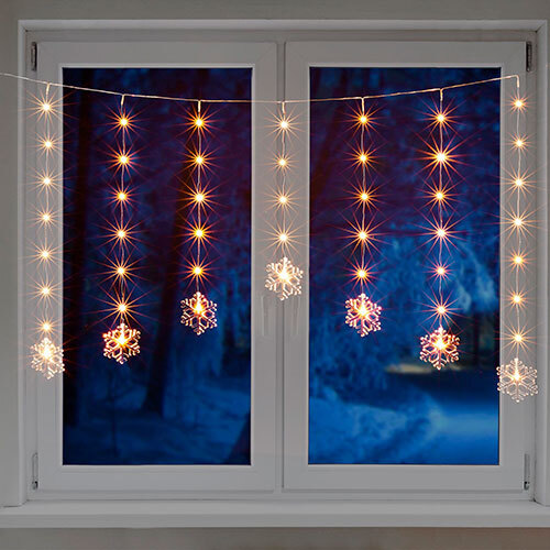 Indendørs julebelysning gardin m/ LED lys - Snefnug