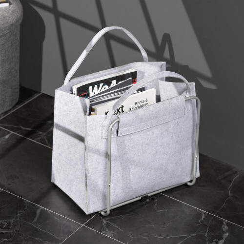 Magasinholder i grå stål og filt