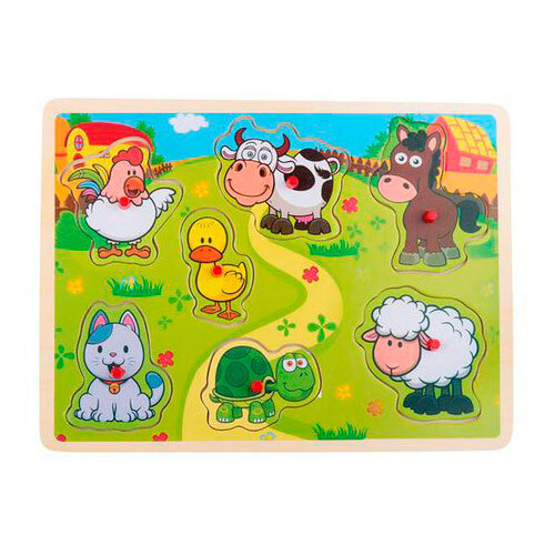 Puslespil i træ m/ 8 brikker - Farm