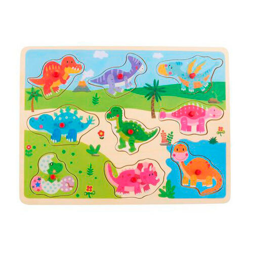 Puslespil i træ m/ 8 brikker - Dinosauere