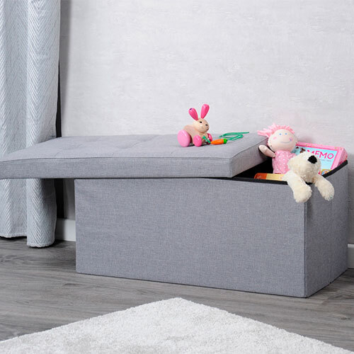 Bænk til børneværelse m/ opbevaring - 38 x 76 x 38 cm. | Grå