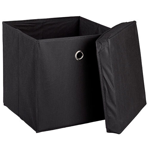 Opbevaringskasse med låg sort - 30 x 30 cm.