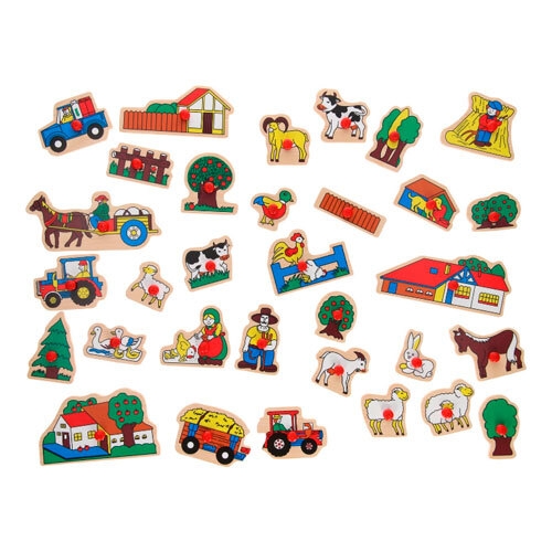 Træ knoppuslespil m/ 32 brikker - Bondegård