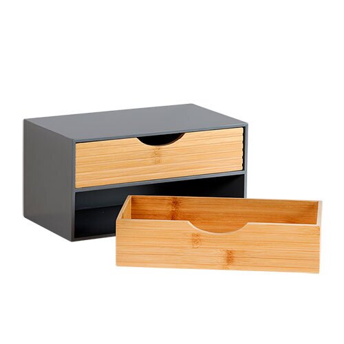 Organizer i træ med 2 rum - Grå