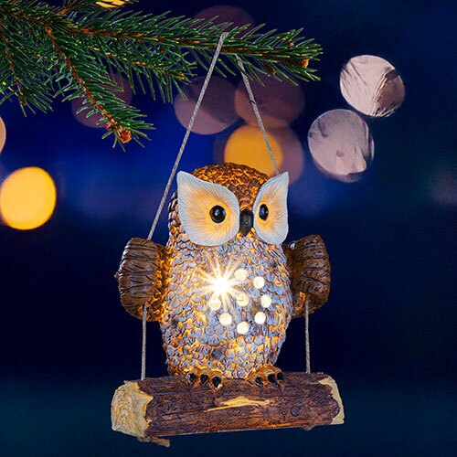 Solcellelys ugle på gynge