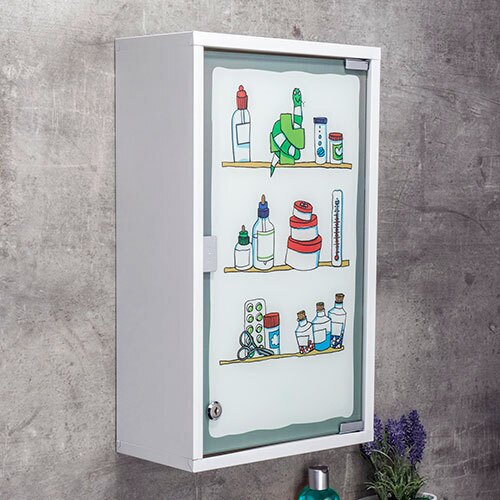 Medicinskab til væg - 50 x 30 x 15 cm. m/ print