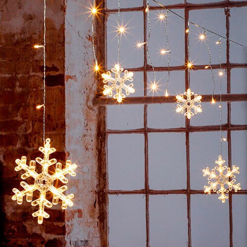 Julelys gardin m/ LED lys - Snefnug 60 LED'er