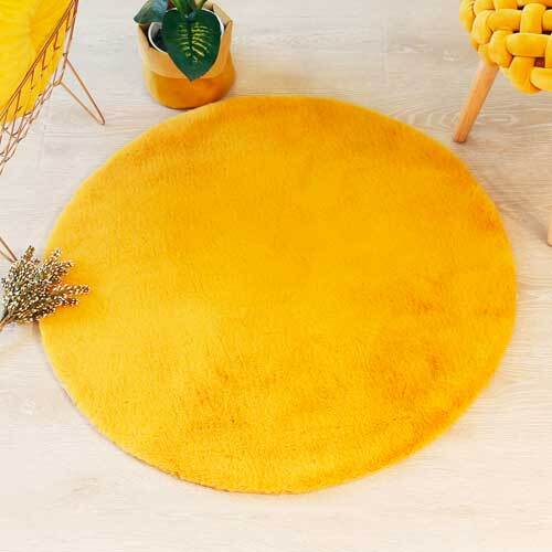 Lille gulvtæppe gul - Ø 80 cm.