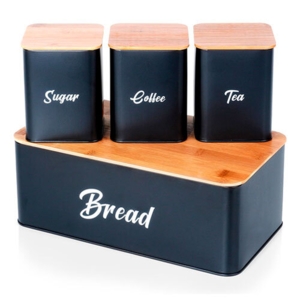 Vilde brødkasse i metal m/ 3 dåser - Sort og bambus