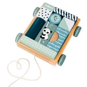 Panda trækvogn m/ byggeklodser - 12 dele