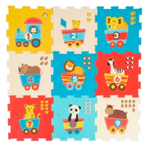 Skum legemåtte m/ dyr i togvogne - 18 dele