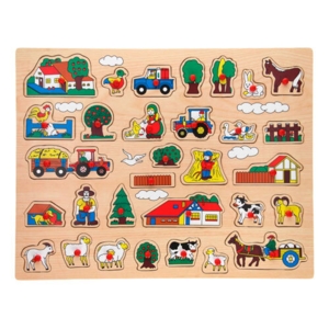 Træ knoppuslespil XL m/ 32 brikker - Bondegård