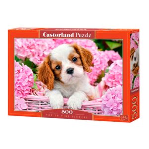 Hundehvalp i blomster | Puslespil 500 brikker