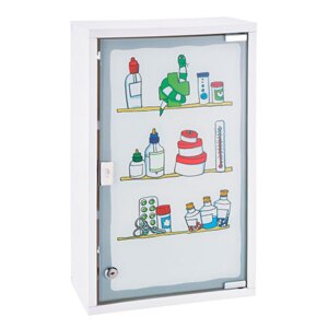 Medicinskab i metal m/ print - 50 x 30 x 15 cm.