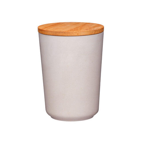 Recycled opbevaringskrukke m/ bambus låg - Grå