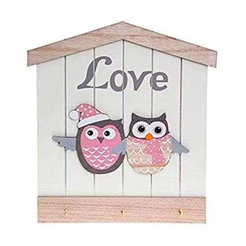 Love owls nøglebræt i træ - 19 x 22 x 2,5 cm.