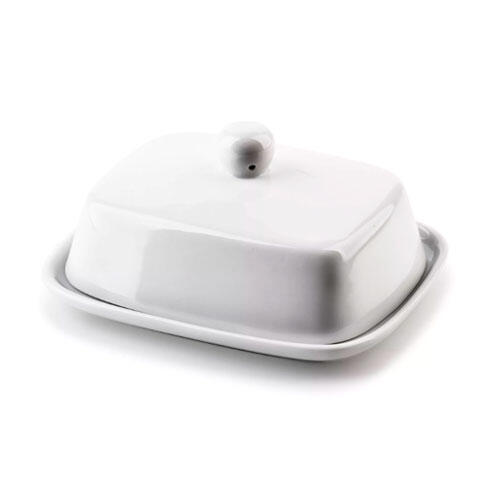 Basic rektangulær smørboks i porcelæn - Hvid