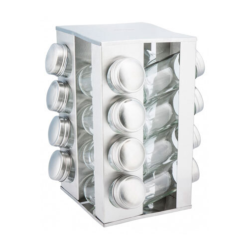 Square krydderikarrusel i rustfrit stål - 16 glas