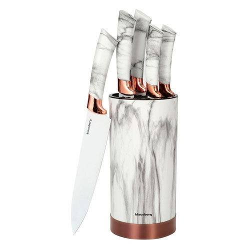Klausberg rund knivblok m/ 5 knive - Hvid
