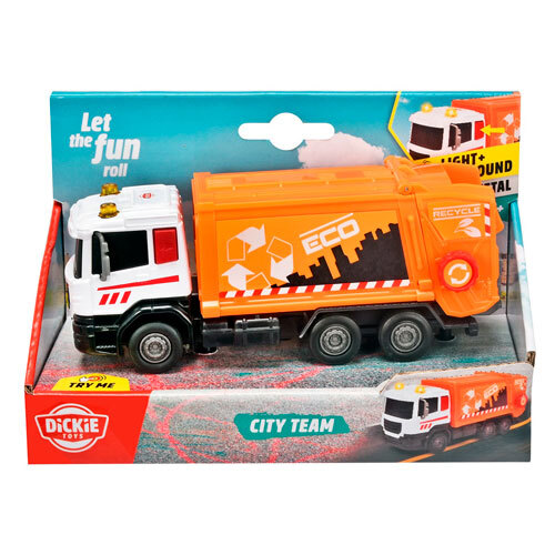 City legetøjslastbil m/ lys & lyd - Skraldebil 17 cm.