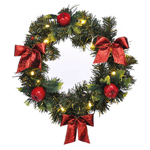Kunstig julekrans m/ LED lys og timer - Ø 28 cm.