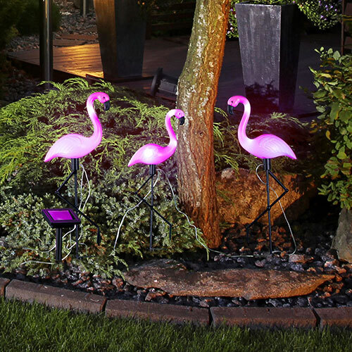 Flamingoer m/ solcellelys - 3'er sæt
