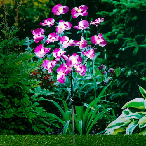 Orkide m/ solcellelys 20 LED'er | 75 cm.