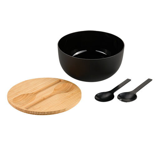 Salatskål m/ bestik og låg - Ø 24 cm. | Sort