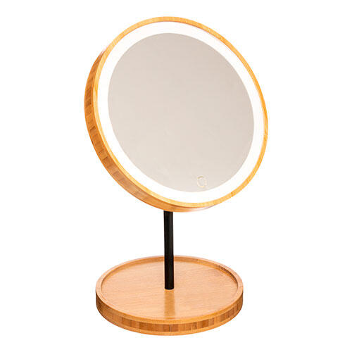 Makeup spejl på fod m/ LED lys - Bambus